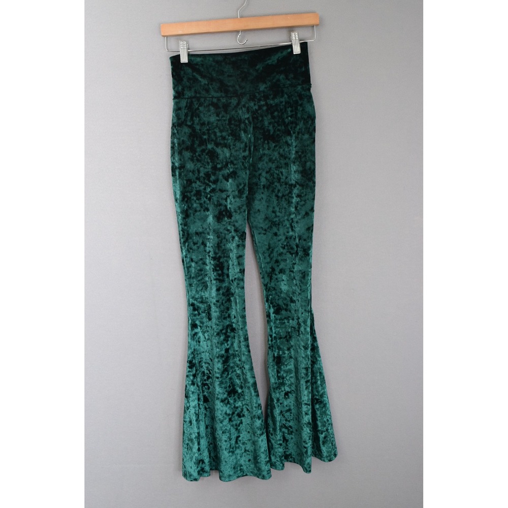 Warrior Within Designs Flare Leggings Small Green Velvet Bell Bottoms Flare